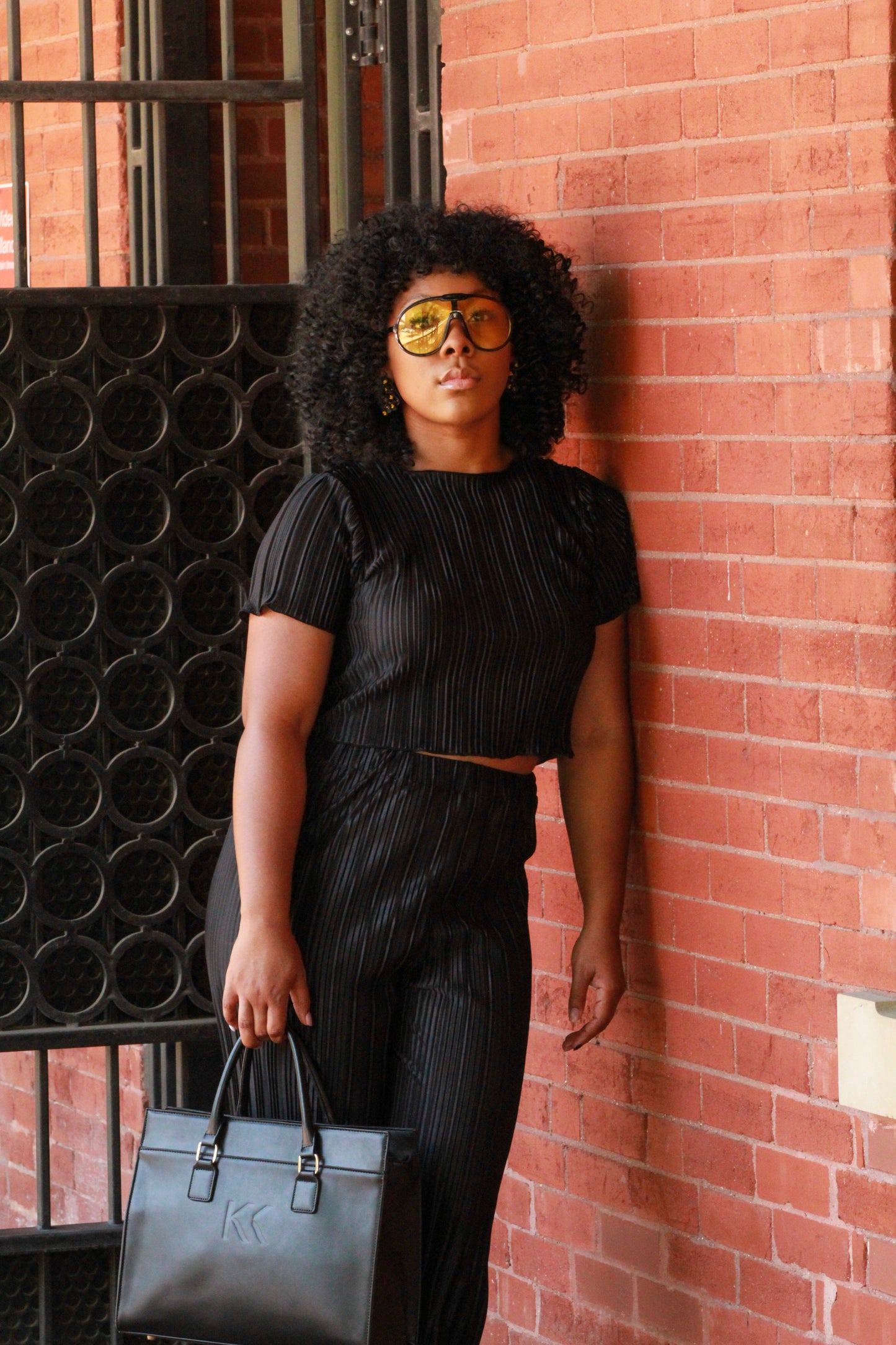 Black Pleated Top and Pants Two Piece Set Pants Set