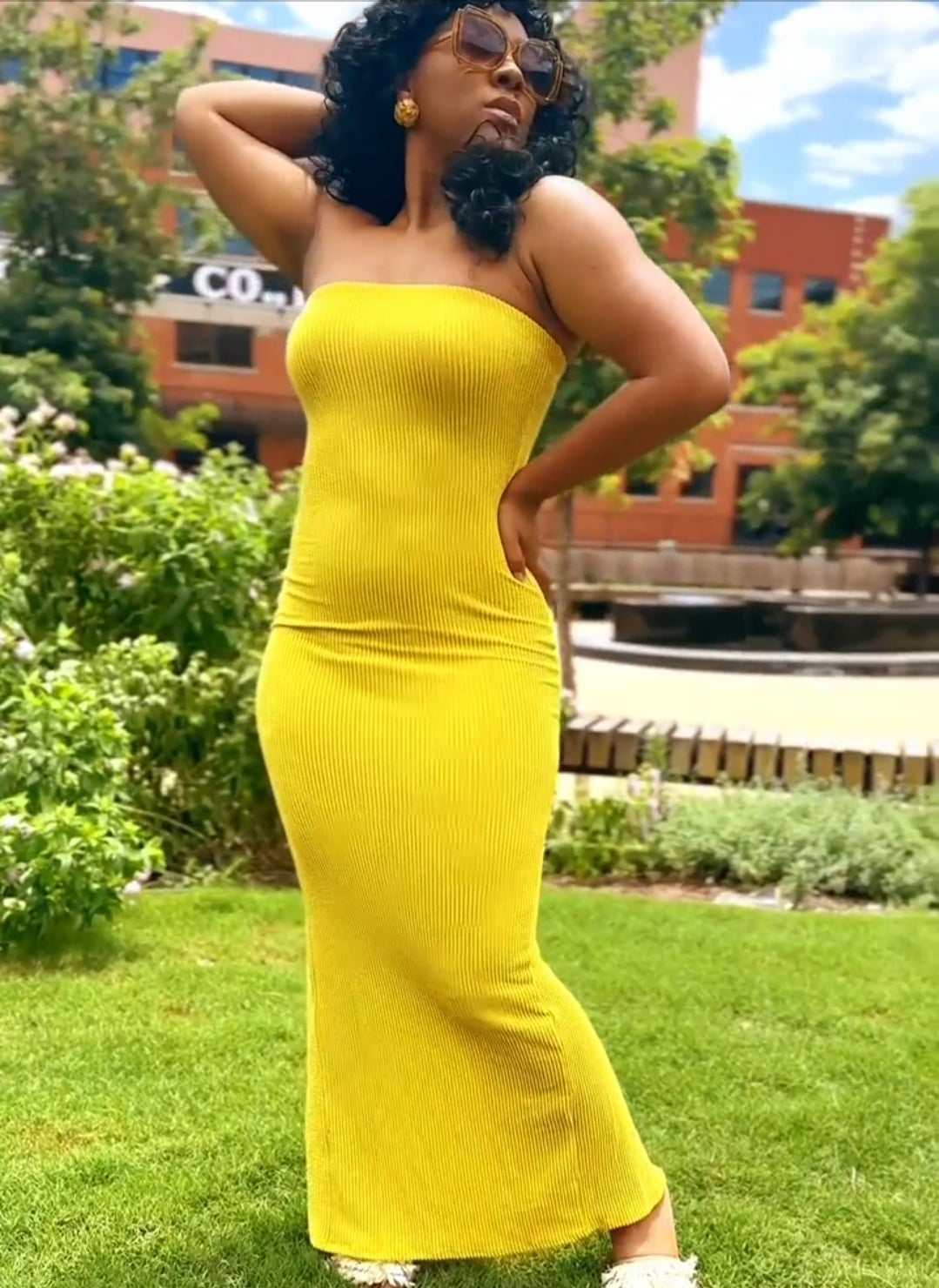 Yellow Knit Rib Tube Maxi Dress