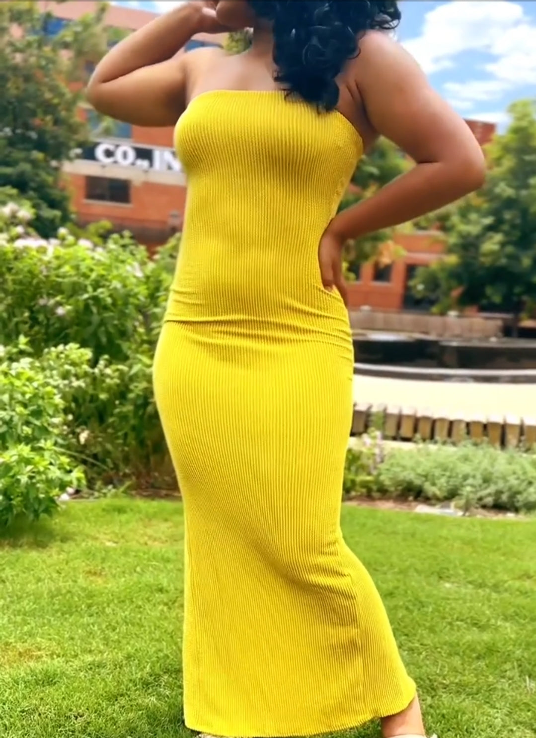 Yellow Knit Rib Tube Maxi Dress