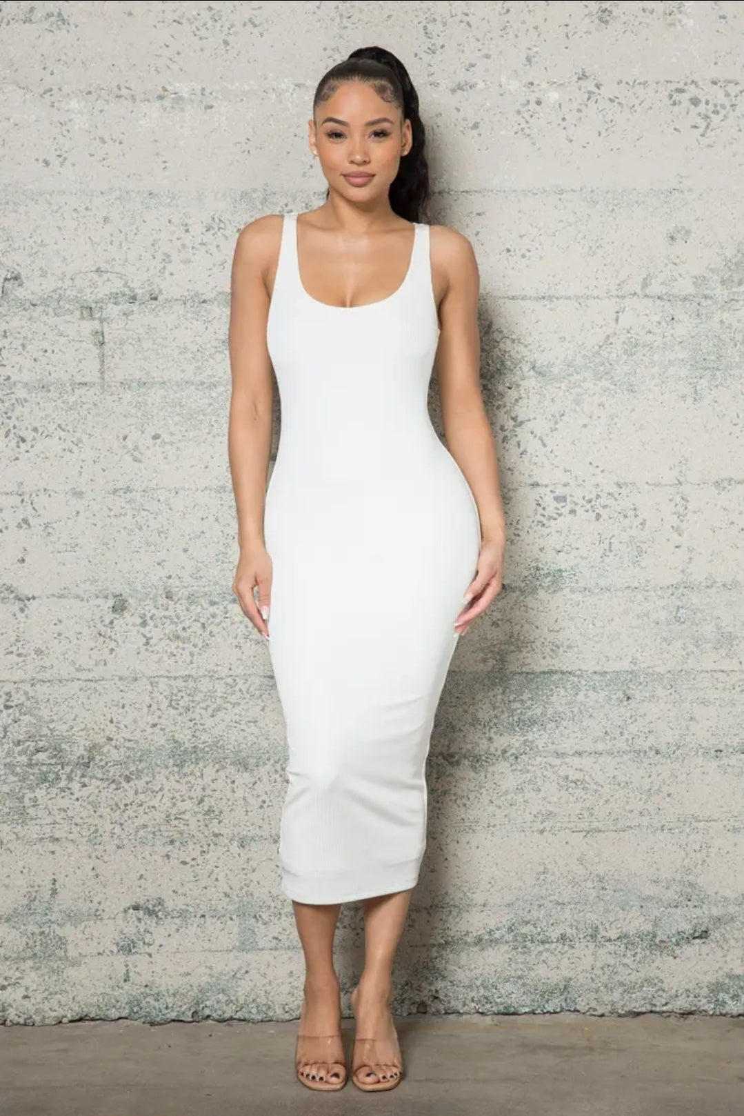 Off White Rib Tank Lined Bodycon Dress