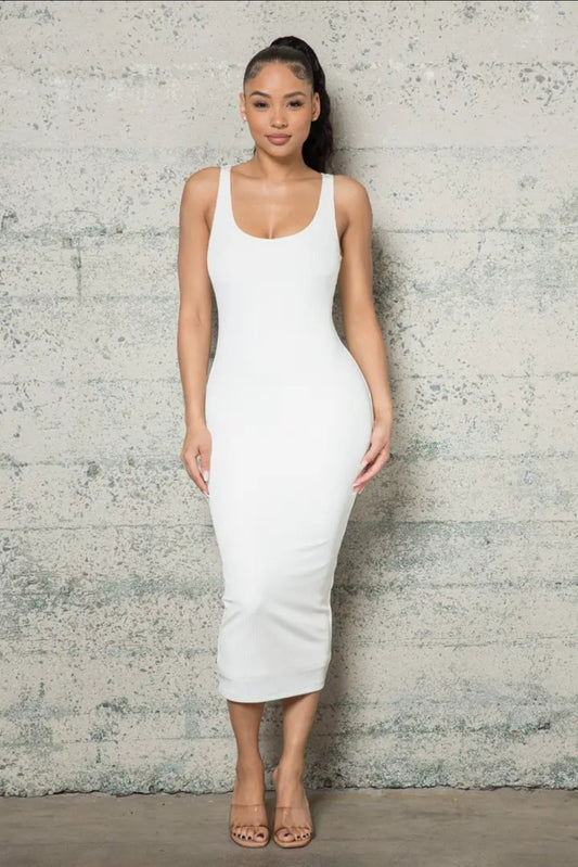 Off White Rib Tank Lined Bodycon Dress