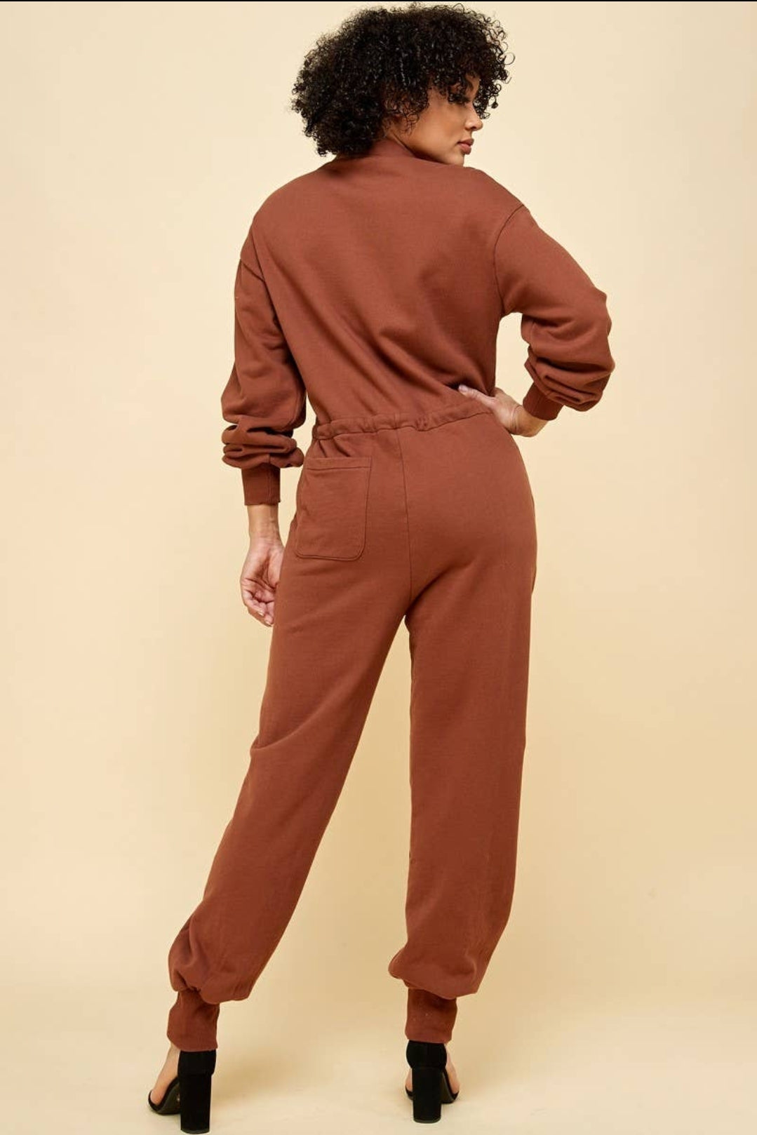 Button Down Front Long Sleeve Jumpsuit