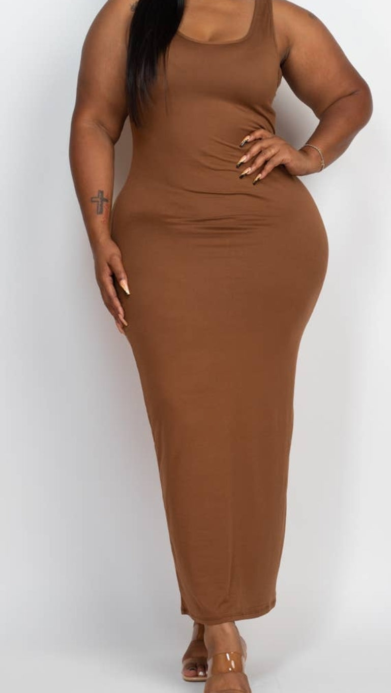 Brown Sleeveless Maxi Dress