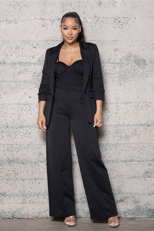 Black Three Piece Stretch Knit Set