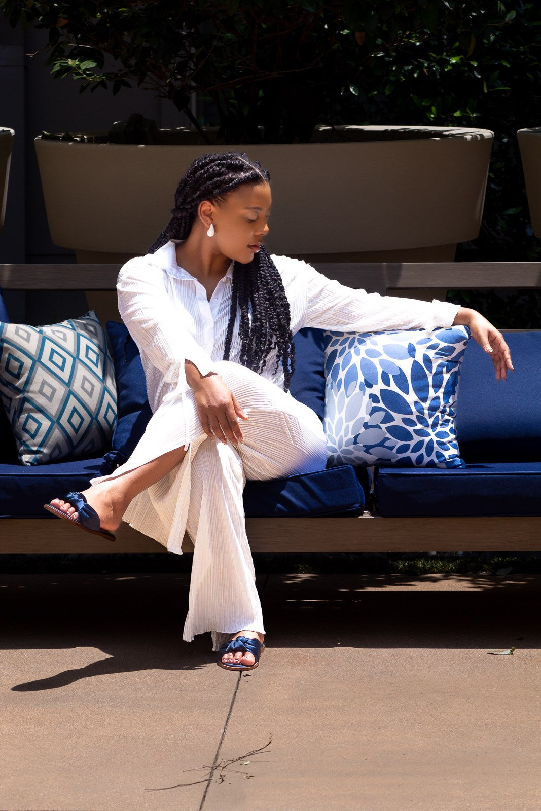 White Pleated Long Sleeve & Pants Set