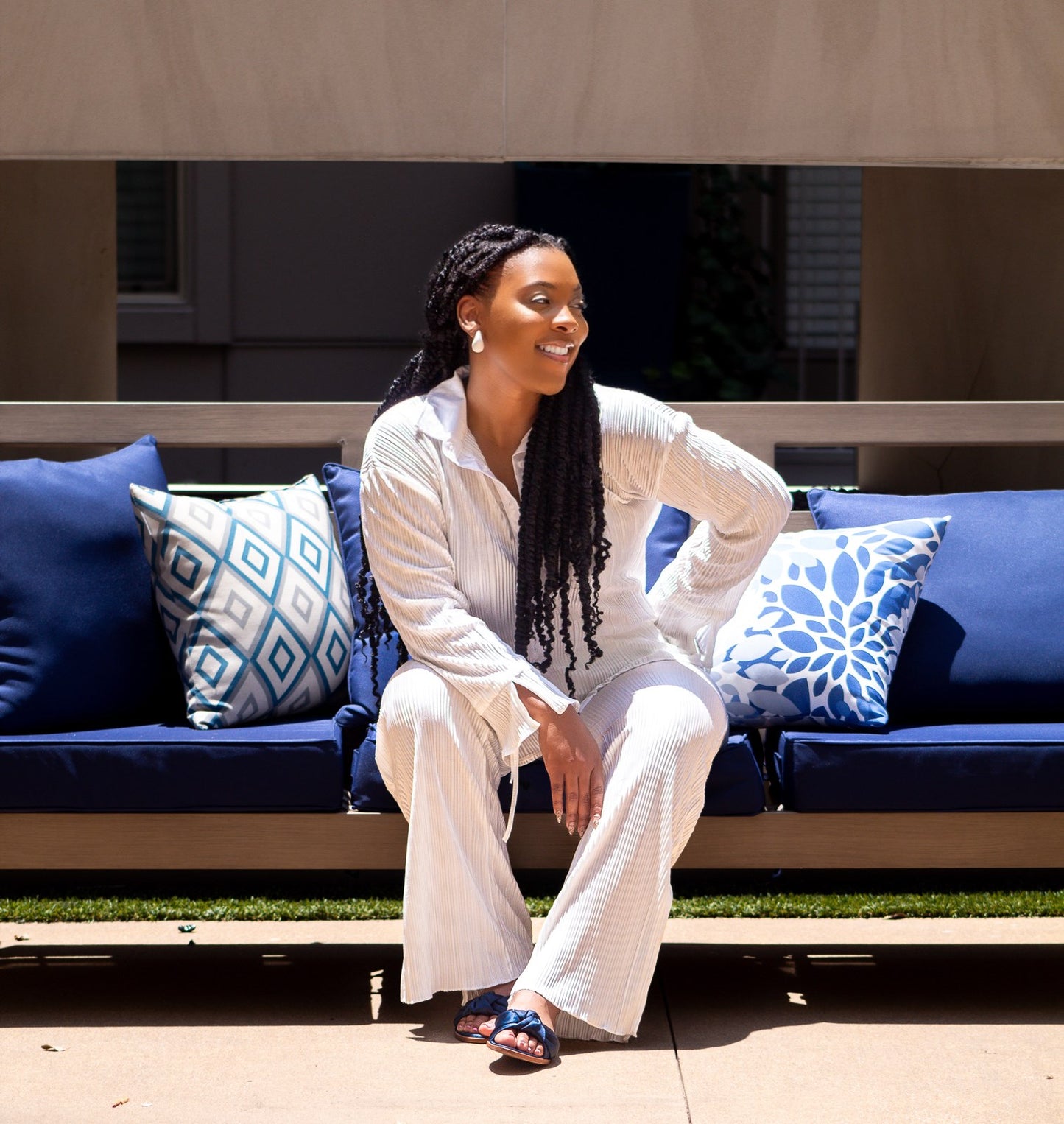 White Pleated Long Sleeve & Pants Set