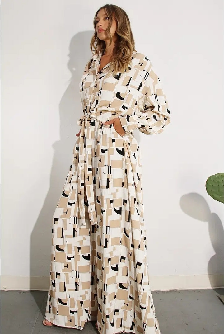 Taupe & Black Multi Shape Pants Set