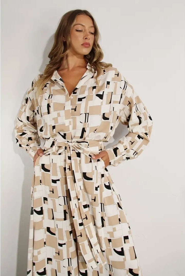 Taupe & Black Multi Shape Pants Set