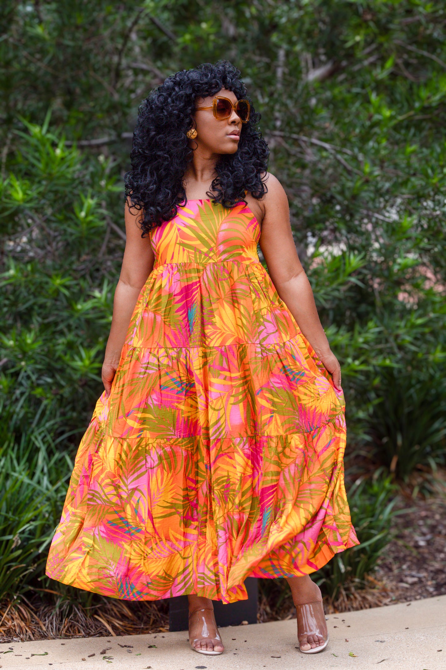 Hawaiian Sunset Tiered Babydoll Maxi Dress