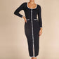 HEM CONTRAST LONG SLV MIDI DRESS : Black / L