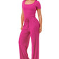 Slinky short sleeve body suit with flare pants fashion set: Black
