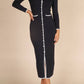 HEM CONTRAST LONG SLV MIDI DRESS : Black / M