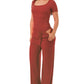 Slinky short sleeve body suit with flare pants fashion set: Mocha