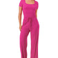 Slinky short sleeve body suit with flare pants fashion set: Black