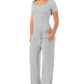 Slinky short sleeve body suit with flare pants fashion set: Black