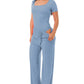 Slinky short sleeve body suit with flare pants fashion set: Mocha