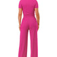 Slinky short sleeve body suit with flare pants fashion set: Mocha