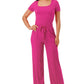 Slinky short sleeve body suit with flare pants fashion set: Mocha