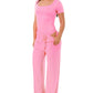 Slinky short sleeve body suit with flare pants fashion set: Black