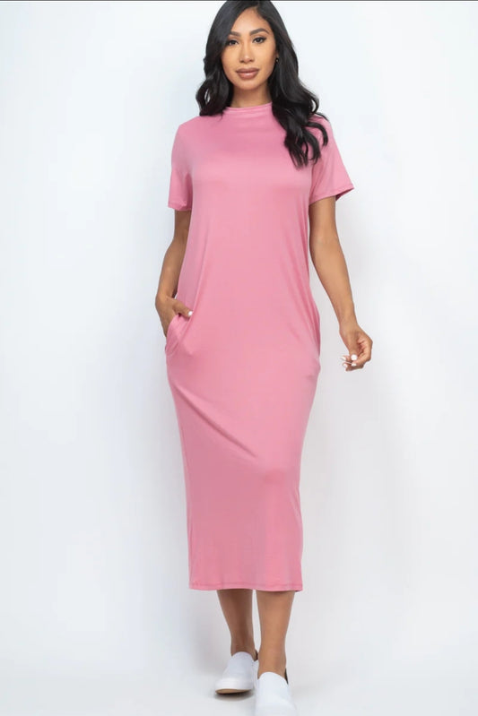 Pink Side Pocket Tee Dress