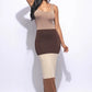 Brown Combo Sleeveless Block Maxi Dress