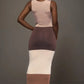 Brown Combo Sleeveless Block Maxi Dress