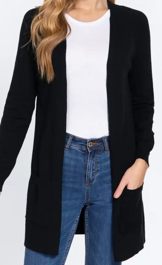 Black Sweater Cardigan with Pockets
