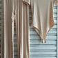 Slinky short sleeve body suit with flare pants fashion set: Mocha
