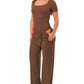 Slinky short sleeve body suit with flare pants fashion set: Mocha