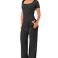 Slinky short sleeve body suit with flare pants fashion set: Mocha