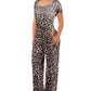 Slinky short sleeve body suit with flare pants fashion set: Black