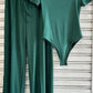 Slinky short sleeve body suit with flare pants fashion set: Mocha