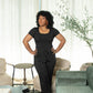 Black Slinky short sleeve body suit with flare pants fashion set