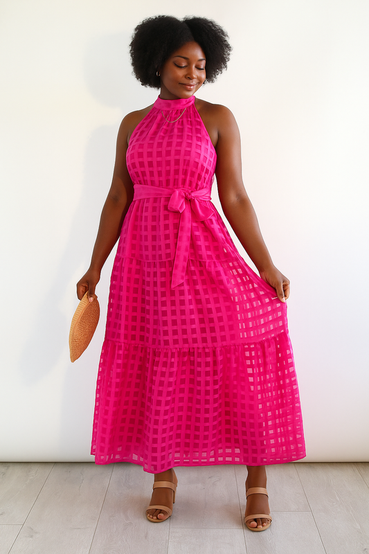 Fuchsia Pink Halter Dress