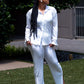White Pleated Long Sleeve & Pants Set