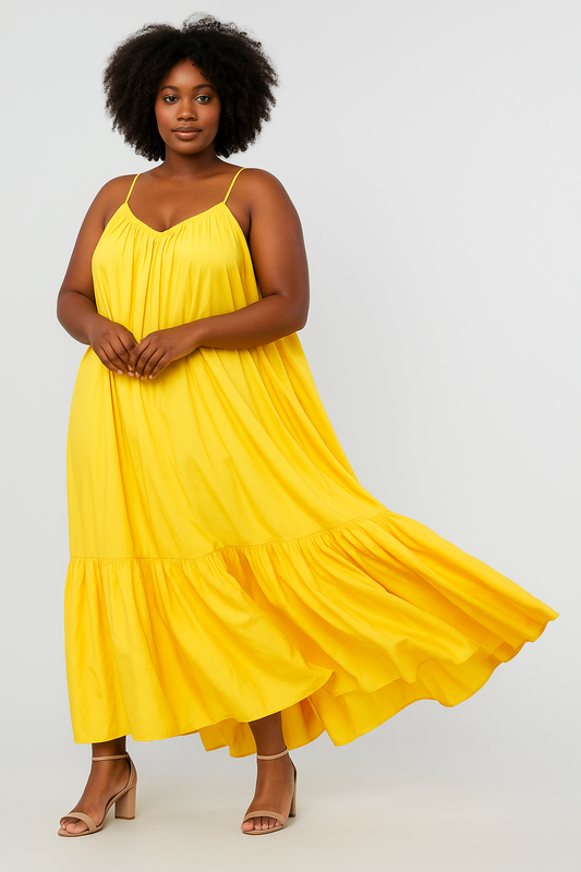Yellow Spaghetti Strap Dress with Low Back