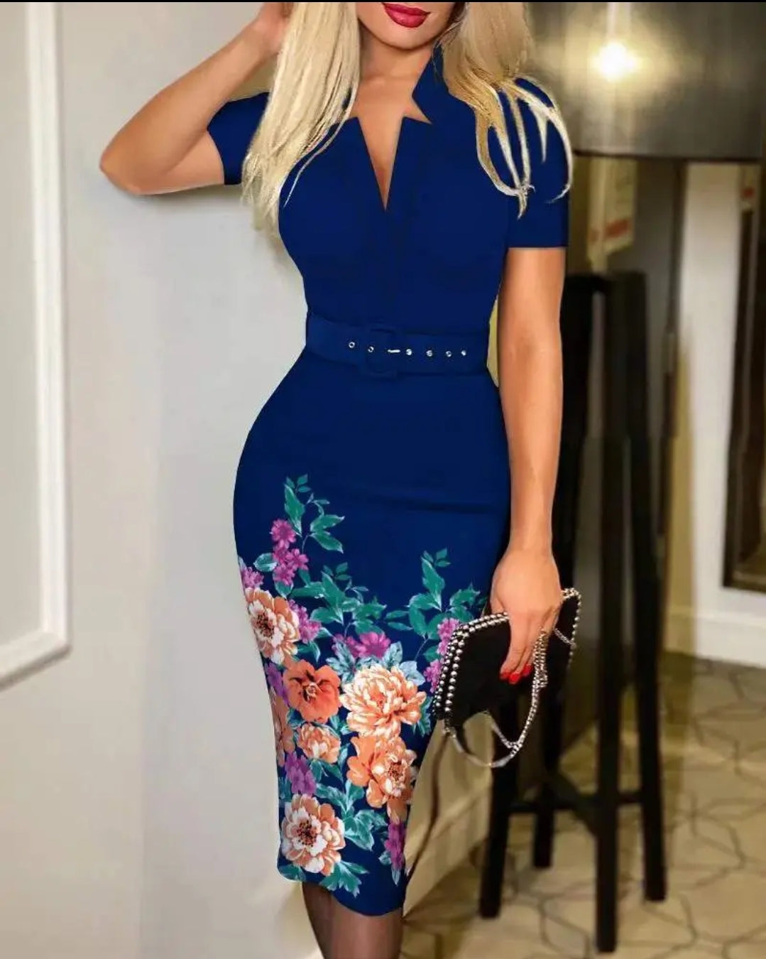 Dark Blue Floral Dress