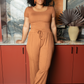 Coffee Slinky short sleeve body suit with flare pants fashion set